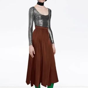 NWT Gucci Metallic Long Sleeve Silver Bodysuit Small 38 40